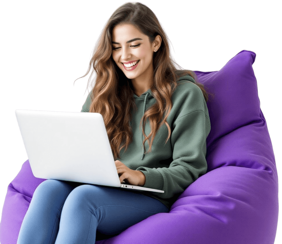 Creator smiling while replying to Instagram messages on her laptop